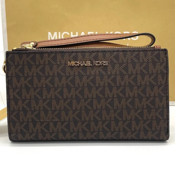 Michael Kors Large Double Zip Wallet Wristlet Brown Signature - Picture 3 of 7